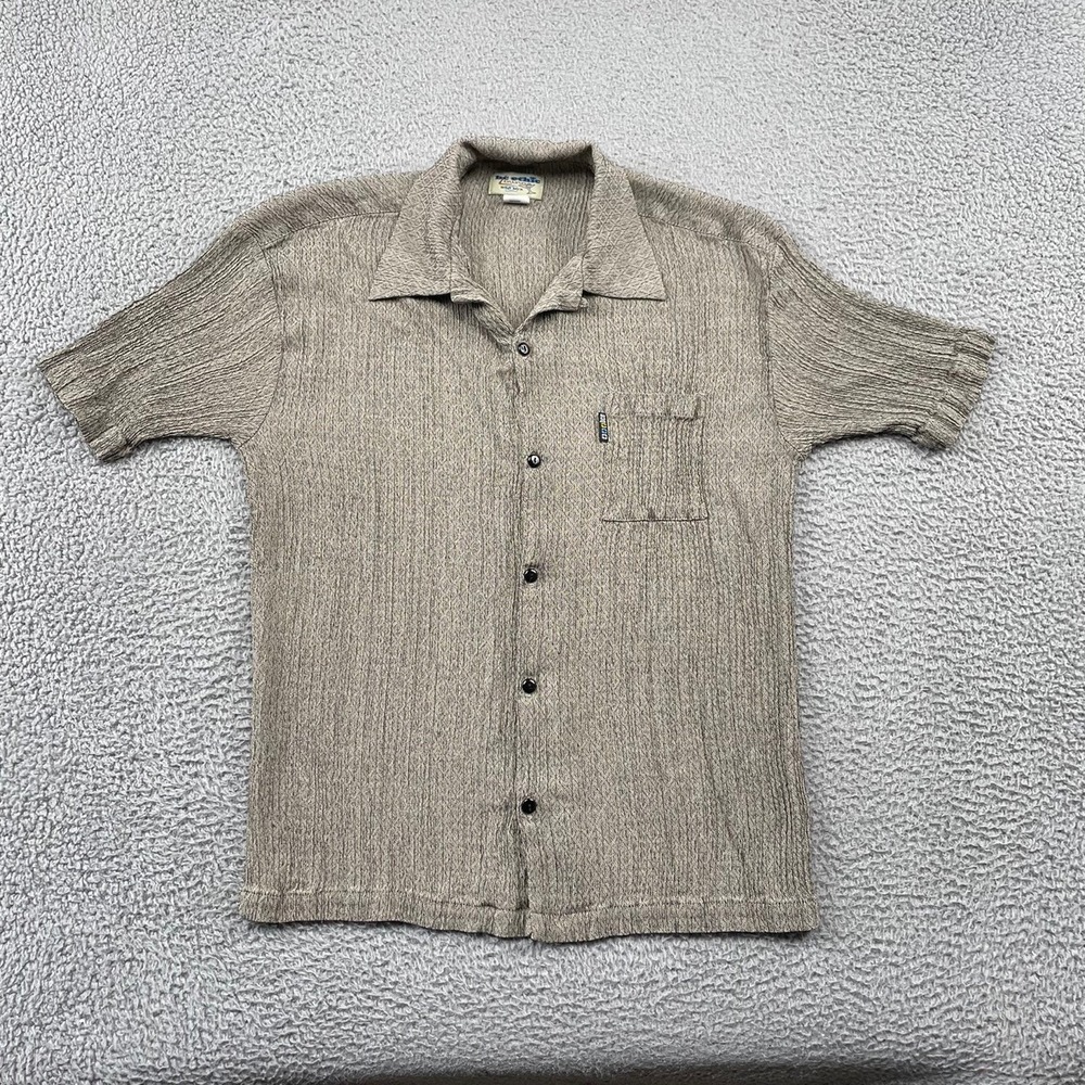 Be Ethic Lounge Button Down Mens Large Tan USA Mix‎ 4018-SS Textured Camp Shirt
